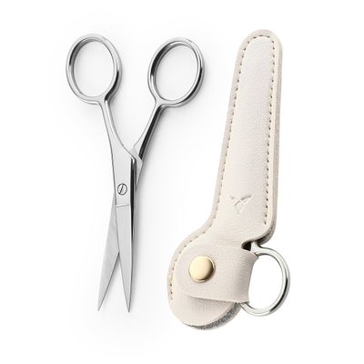 Professional Small Eyebrow Scissors for Women, Facial Beauty Cosmetic Lash Scissors Trimming with Pink Leather Case (Pointed Tip)