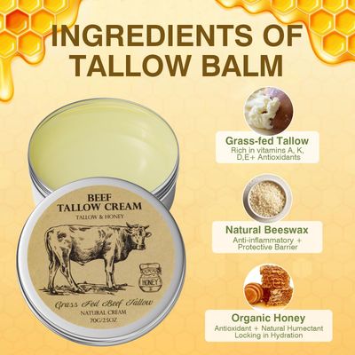 MROUVIK Beef Tallow for Skin, Tallow and Honey Balm,Tallow Face Moisturizer, Natural Organic Grass-Fed Beef Tallow Balm with Raw Honey Moisturizing Cream for Body Lotion Skin Care