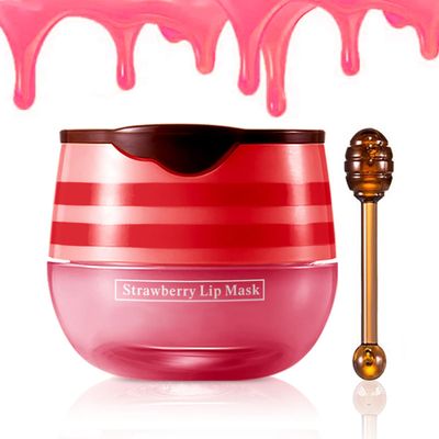 Strawberry Lip Balm, Vitamin E Moisturizing Propolis Sleeping Lip Mask, Effective Reduces Lip Lines Prevention Dry and Cracked Lip Scrubs Exfoliator Smoothing Dry Lip Care