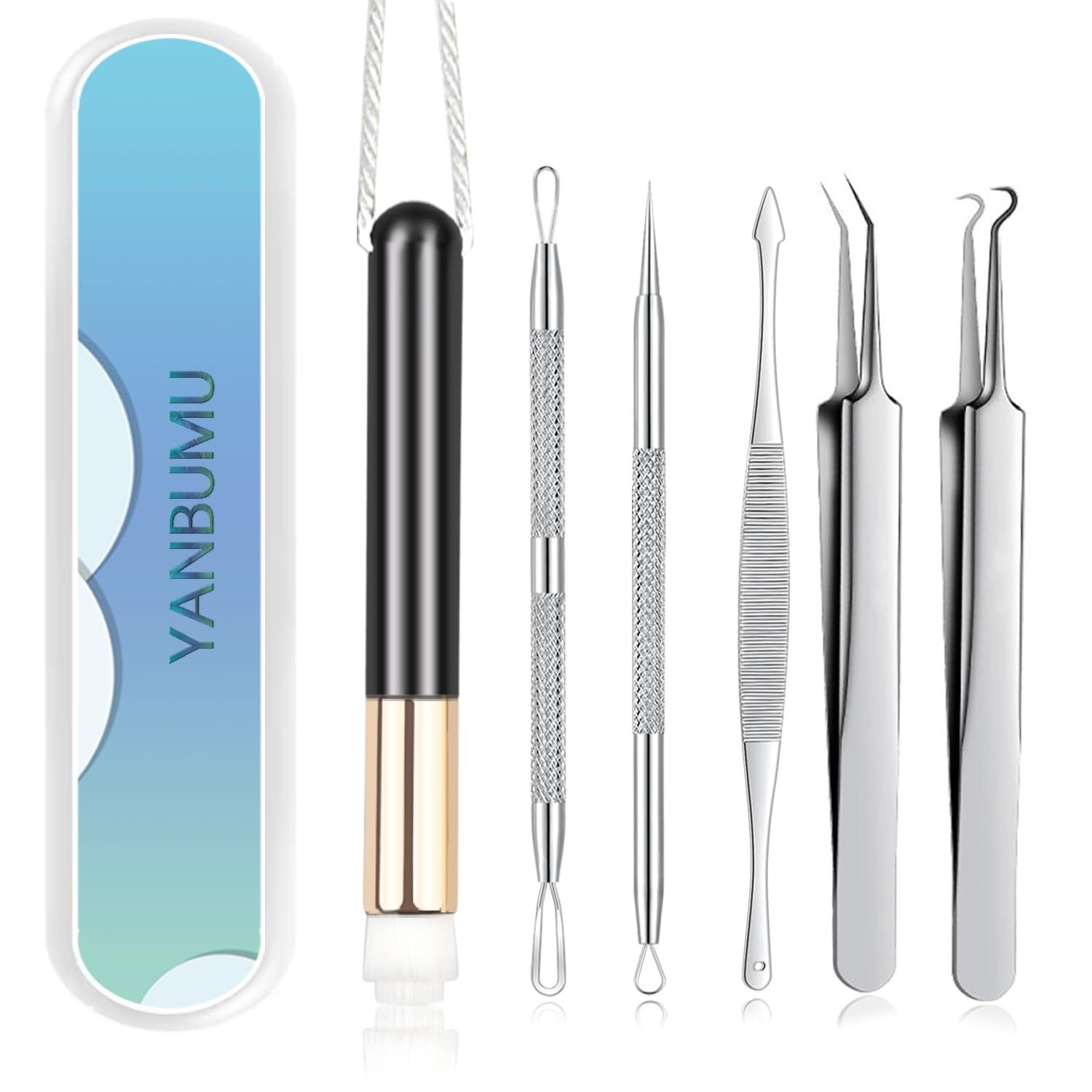 YANBUMU Pimple Popper Tool kit, Blackhead Remover Tweezers Tools, Black Head Remover for face, Professional 304 Stainless Blackhead Tweezers Comedone Extractor, Treatment for Whitehead Popping, Zit