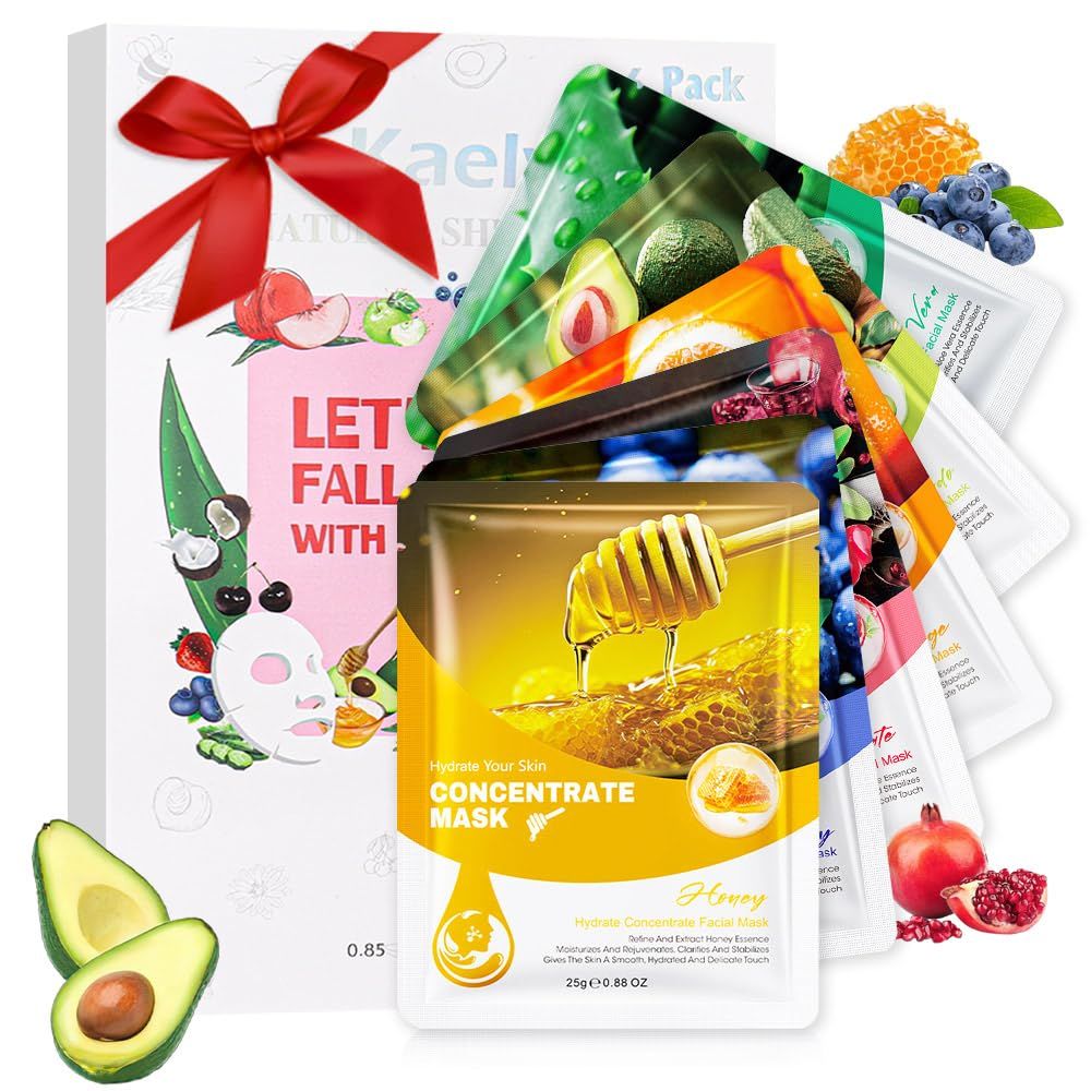 Kaely 6 Pack Variety Sheet Masks, Spa Party Face Masks for Kids Skincare Set, Facial Masks Beauty with Natural Ingredients, Moisturize Soothe for All Skin Types, Birthday Christmas Gifts, Set01