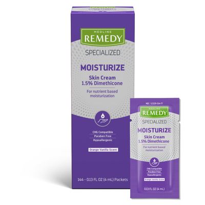 Medline Remedy Specialized Skin Cream, Scented, Advanced Moisturizing Formula for Dry Skin, 4 g Packet, Pack of 144