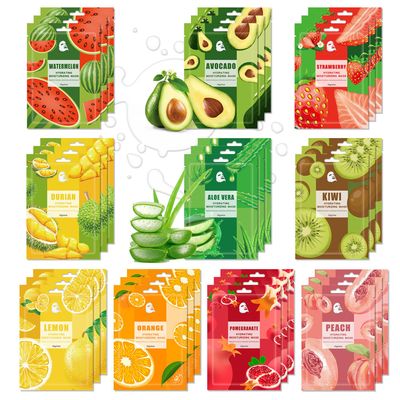 JunKuJK 30PCS Hydrating Facial Sheet Mask,Moisturizing Face Masks Skincare Gift Set,Brighten Long Lasting Face Mask Skin Care &amp; Facial Mask Kit for All Skin Types