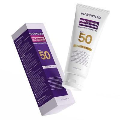 NAISIGOO Mineral Sunscreen SPF 50 - Reef Safe Face Body Sunscreen with Zinc Oxide &amp; Titanium Dioxide, UVA/UVB Protection, Travel Natural Organic Hydrating Sunscreen for Sensitive Skin, 2.5 fl. oz