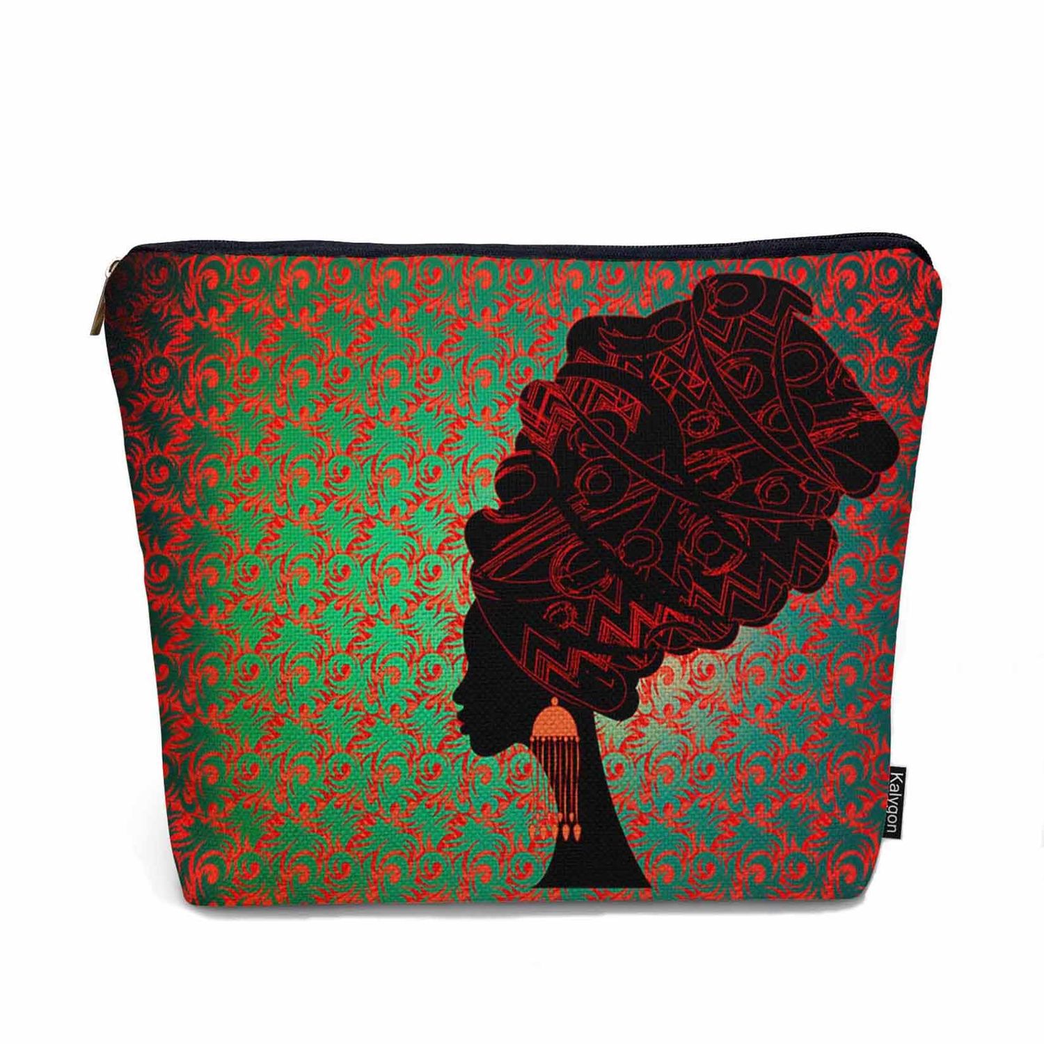 Kalygon Women Cosmetic Bag African Woman, Sexy African Woman Ethnic Turban Red Cute Makeup Bag For Purse Cosmetic Travel Bag For Toiletries Makeup Storage Bag Flax Skincare Bag Make Up Pouch Bags