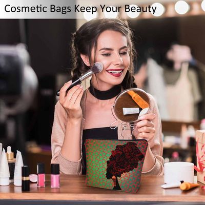 Kalygon Women Cosmetic Bag African Woman, Sexy African Woman Ethnic Turban Red Cute Makeup Bag For Purse Cosmetic Travel Bag For Toiletries Makeup Storage Bag Flax Skincare Bag Make Up Pouch Bags