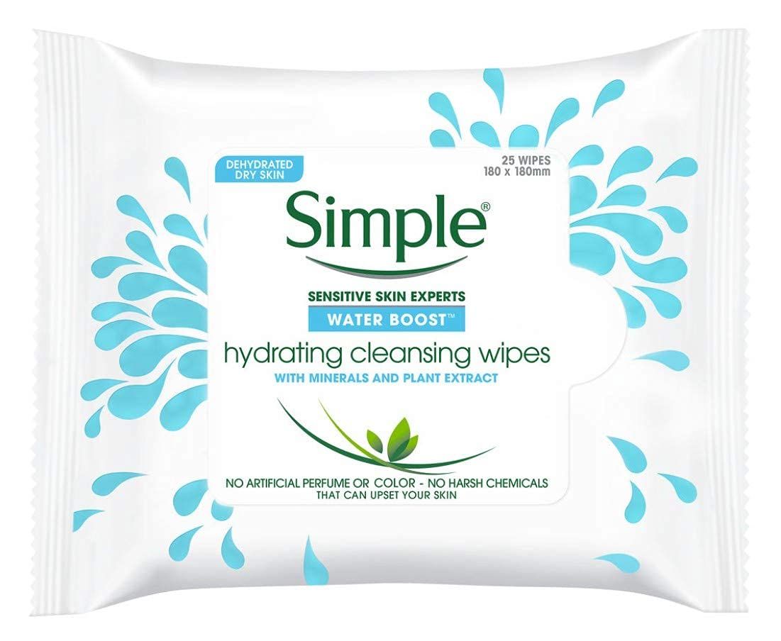 Simple Water Boost Hydrating, Cleansing Face Wipes, 25 Ounce