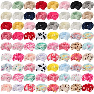 Jutom 74 Pcs Spa Headband Bulk for Women Coral Fleece Bow Makeup Headband Cosmetic Skincare Hairband for Washing Face Soft Facial Hair Wrap Headband Terry Cloth Headbands for Spa Party, 32 Styles
