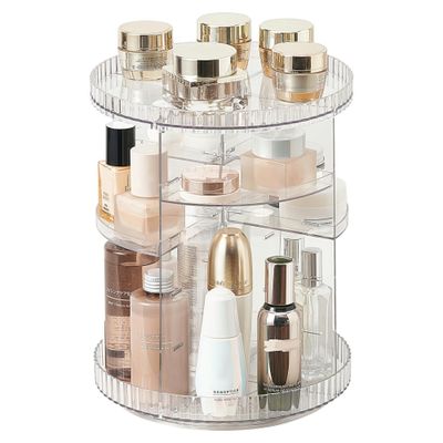 vacane Clear Rotating Makeup Organizer,8 Adjustable Layers Vanity Organizer Skincare Storage,Cosmetic Display Case 360 Stabilizly Spinning Multi-Function Storage for Bathroom and Bedroom Countertop
