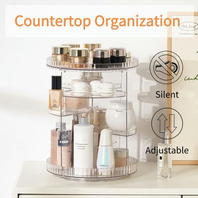 vacane Clear Rotating Makeup Organizer,8 Adjustable Layers Vanity Organizer Skincare Storage,Cosmetic Display Case 360 Stabilizly Spinning Multi-Function Storage for Bathroom and Bedroom Countertop