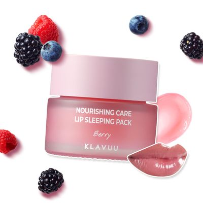 Klavuu Lip Mask Sleeping Pack (0.7oz) - Overnight Deep Hydrating Korean Lip Balm Treatment for Very Dry, Chapped Lips | Lip Lightening &amp; Plumping with Instant Hydration | Gentle Exfoliating (Berry)