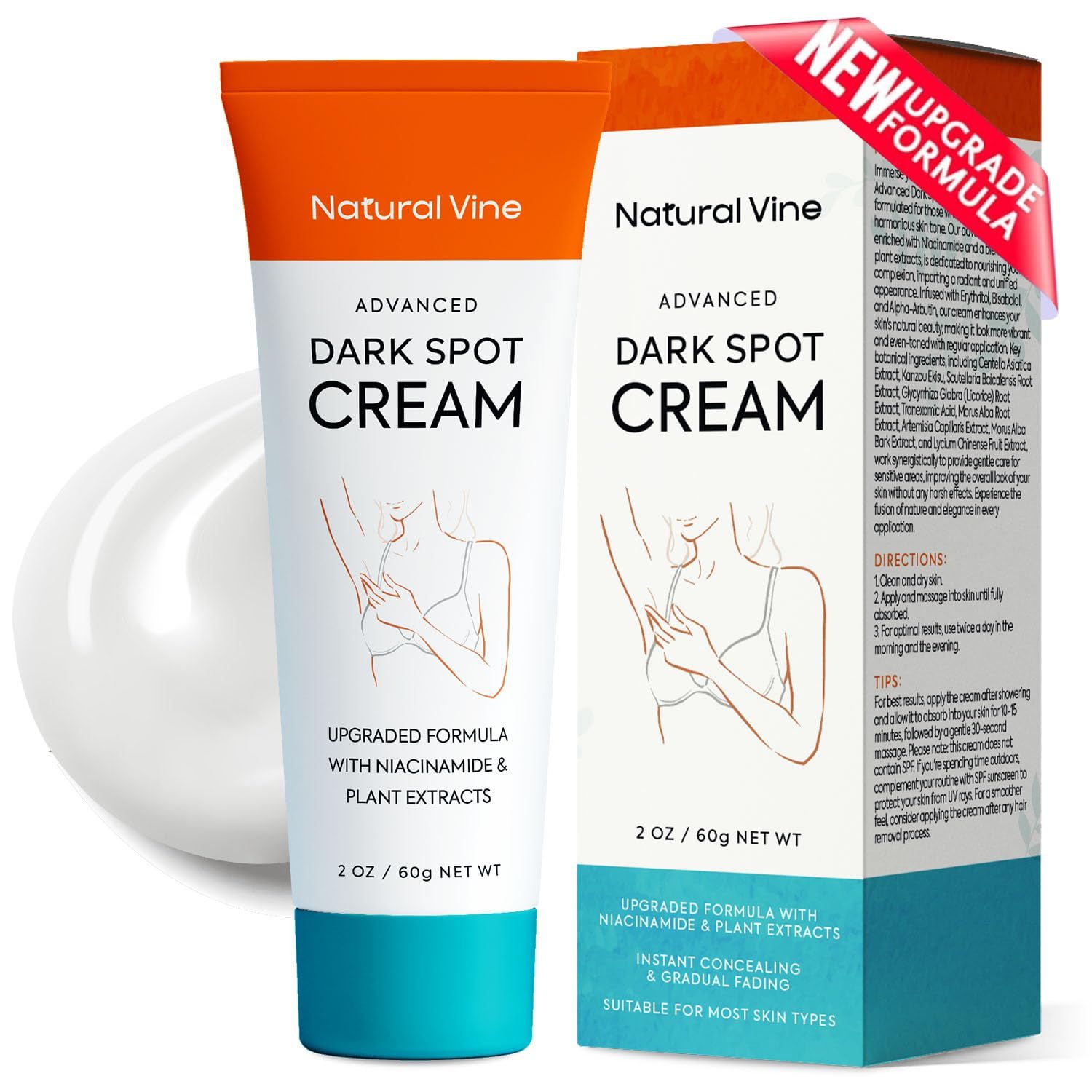 Natural Vine Dark Spot Corrector: Dark Spot Remover for Face Body in 4-8 Weeks - Instant Concealing &amp; Age Brown Sun Faded Spot Remover Melasma Freckles Correcting with Niacinamide for Women &amp; Men 60g
