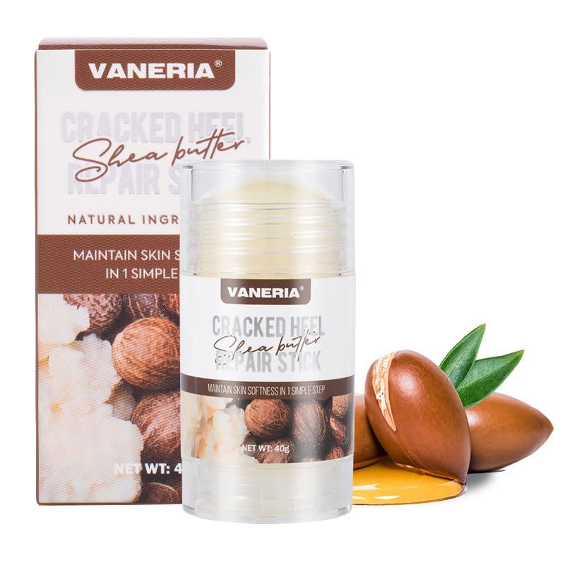 VANERIA Cracked Heel Repair Stick,Heel Balm for Dry Cracked Feet Treatment with Shea Butter &amp; Coconut Oil,Deeply Moisturize &amp; Soften Feet,Exfoliates Dead Skin 40g(Shea Scent)