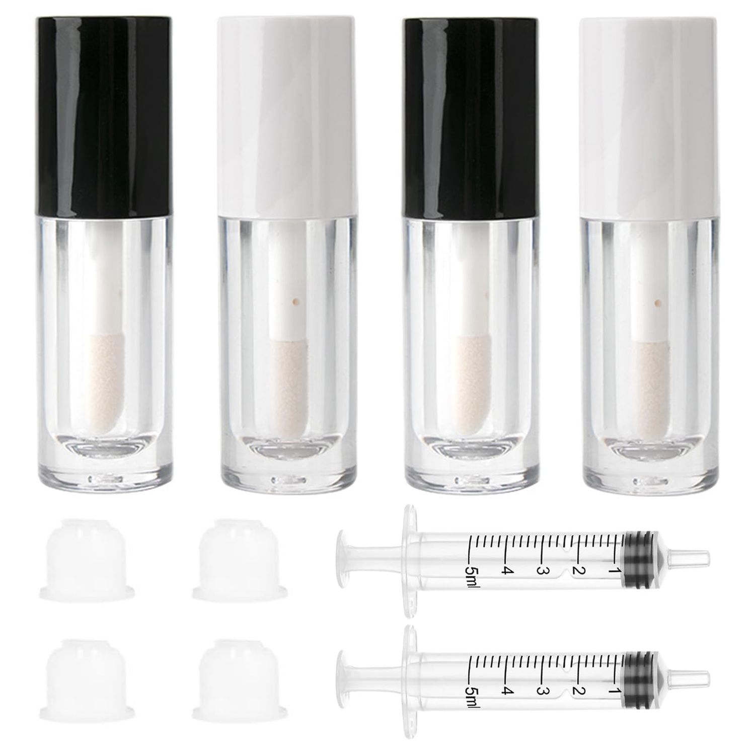 Qeuly 4 Pack Lip Gloss Tubes, 6ml Empty Lip Gloss Tubes with Wand, Clear Plastic Lip Gloss Containers for Skin Care Oil DIY Makeup Lipgloss Making Kit (D25xH86mm)