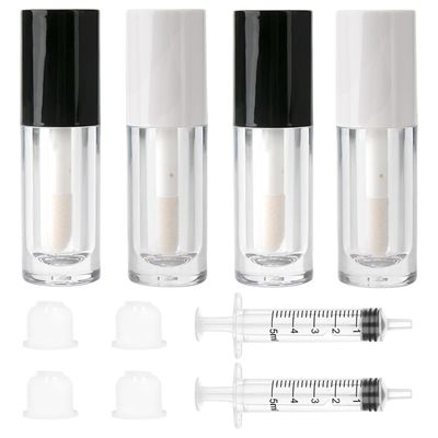 Qeuly 4 Pack Lip Gloss Tubes, 6ml Empty Lip Gloss Tubes with Wand, Clear Plastic Lip Gloss Containers for Skin Care Oil DIY Makeup Lipgloss Making Kit (D25xH86mm)