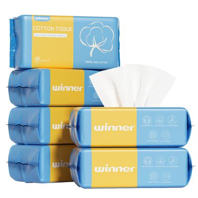 Winner Disposable Face Towels, 100% USA Cotton Daily Face Towelettes, Double-sided Makeup Remover Dry Wipes, Super Soft and Thick Facial Towels for Sensitive Skin, 480 Count, 6 Pack