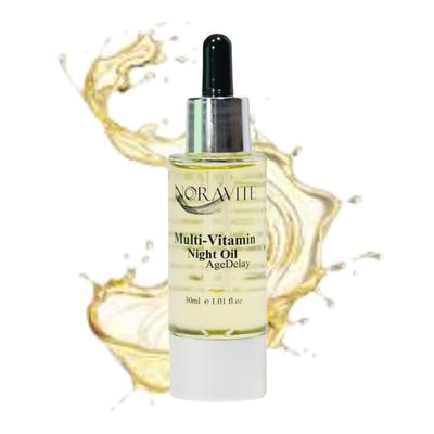 NORAVITE AgeDelay Multi-Vitamin Night Facial Oil - Intensive Skin Tightening Oil &amp; Moisturizer - Nourishes Protects &amp; Rejuvenates - Antioxidant Serum w/Vitamin E, Omega 3,6,9 &amp; Seaweed - 30ml