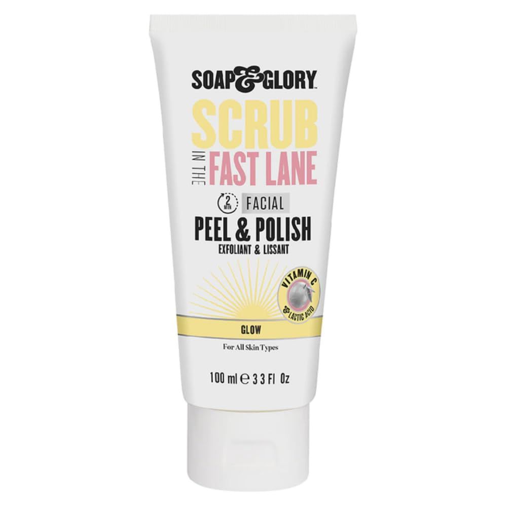 Soap &amp; Glory Peel &amp; Polish Two Minute Facial - Exfoliating Face Scrub with Vitamin C - Citrus Scented Skin Brightening Face Exfoliator with Lactic Acid &amp; Salicylic Acid (100 ml)