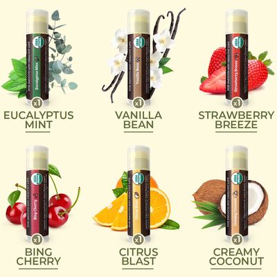 USDA Organic Lip Balm 6-Pack by Earth's Daughter - Fruit Flavors, Beeswax, Coconut Oil, Vitamin E - Best Lip Repair Chapstick for Dry Cracked Lips - Moisturizing Lip Care