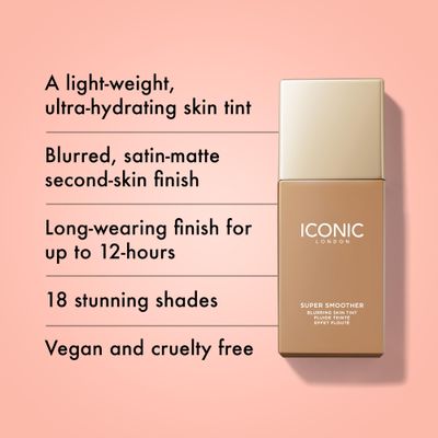 ICONIC LONDON Super Smoother Blurring Skin Tint | Light to Medium Coverage, Hydrating, Ultra-Lightweight Tinted Moisturizer, Cruelty-Free, Vegan Makeup (Neutral Medium) 1.01 Fl oz