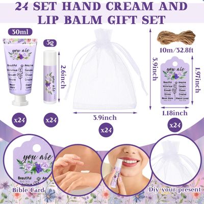 Swiffen 24 Sets Christian Hand Cream and Lip Balm Gift Set Christmas Christian Gift for Women Travel Size Hand Lotion Bible Verse Lip Balm Bulk for Baby Bridal Shower Mom Holiday Gift(Classic)