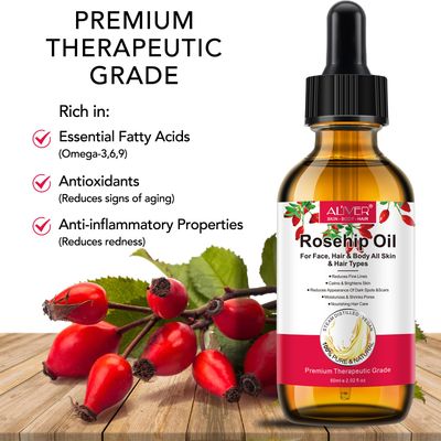 Rosehip Oil for Face, Rose Hip Oil Organic Rosehip Seed Oil 100% Pure Cold Pressed for Anti-Aging, Nourishing Hair Care, Face & Skin (2.02 Fl Oz (Pack of 2))