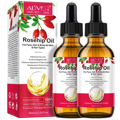 Rosehip Oil for Face, Rose Hip Oil Organic Rosehip Seed Oil 100% Pure Cold Pressed for Anti-Aging, Nourishing Hair Care, Face &amp; Skin (2.02 Fl Oz (Pack of 2))