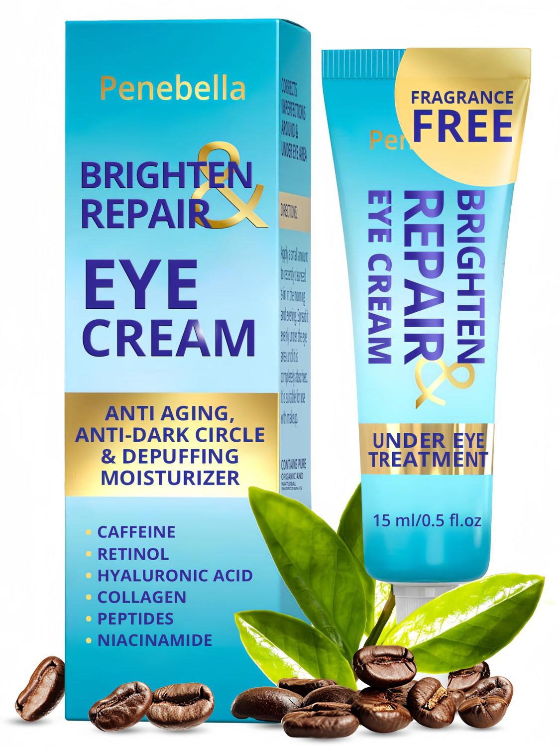 Under Eye Brightener for Dark Circles - 4 in 1 with Niacinamide, 5% Caffeine, Retinol &amp; Peptides - Eye Cream Anti Aging for Reduce Wrinkles, Puffiness and Bags Under Eyes