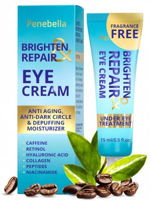 Under Eye Brightener for Dark Circles - 4 in 1 with Niacinamide, 5% Caffeine, Retinol &amp; Peptides - Eye Cream Anti Aging for Reduce Wrinkles, Puffiness and Bags Under Eyes