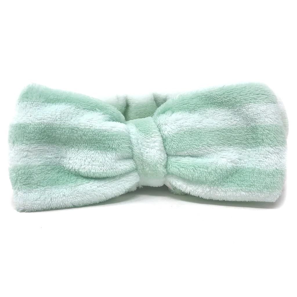 The Crme Shop Teddy Headband | Spa Headband | Headband for Washing Face | Skincare Headbands | Soft &amp; Fluffy Headbands for Women (Mint Green Striped)