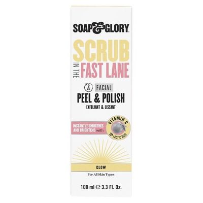 Soap &amp; Glory Peel &amp; Polish Two Minute Facial - Exfoliating Face Scrub with Vitamin C - Citrus Scented Skin Brightening Face Exfoliator with Lactic Acid &amp; Salicylic Acid (100 ml)