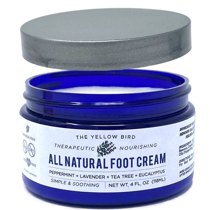 Yellow Bird Natural Foot Cream - For Dry and Cracked Feet Repair. Organic Athletes Foot Balm. Salve Moisturizer for Heel Care &amp; Callus Treatment with Tea Tree Oil &amp; Peppermint Essential Oils