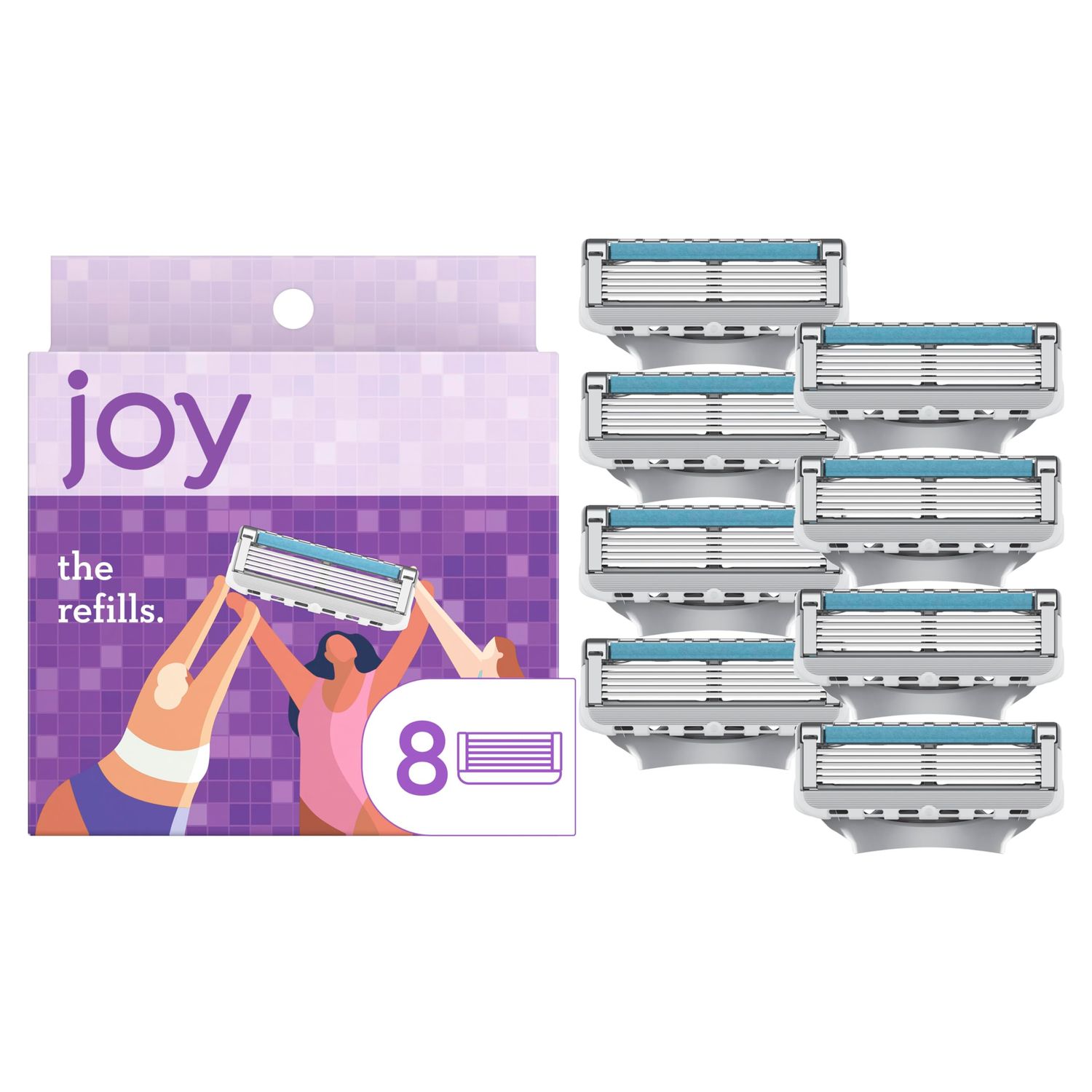 joy Womens Razor Blade Refills, 8 Count, Purple, Lubrastrip to Help Avoid Skin Irritation