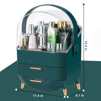 ZOLKIEO Makeup Storage Organizer+Makeup Brush HolderClear Cover Cosmetic Display Case with Two Tier Storage Box and Brush Storage Box, SkinCare Organizers for Bathroom Countertop (02-Green)