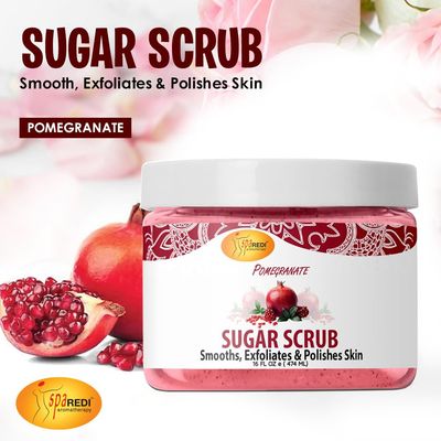SPA REDI - Sugar Body Scrub, Pomegranate, 16 Oz, Exfoliating, Moisturizing, Hydrating and Nourishing, Glow, Polish, Smooth and Fresh Skin - Body Exfoliator