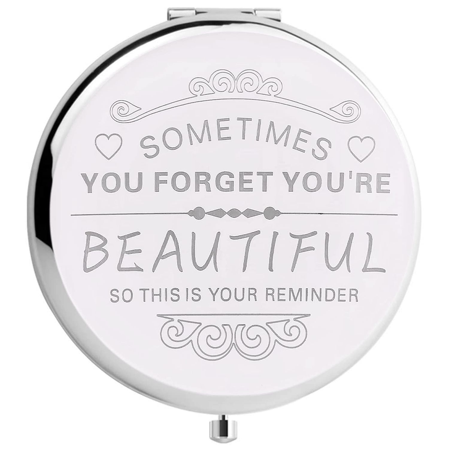 HYOUCHANG Sister Gifts -Silver Compact Makeup Mirror, Gifts for Women, Valentine&#39;s Day, Christmas, Mother&#39;s Day, Graduation Party, The Most Memorable Gift for mom, Wife, Sister, Daughter, Friend