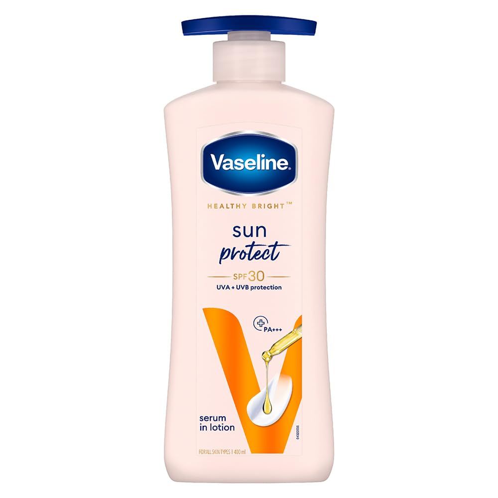 Vaseline Healthy Bright Sun Protection Body Lotion SPF 30 400 ml, Daily Moisturizer for Dry Skin, Gives Non-Greasy Glowing Skin - For Men &amp; Women