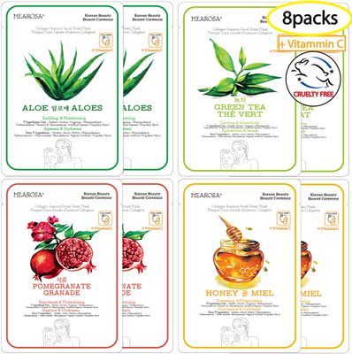 MEAROSA DESIGN Vitamin C Collagen Firming Essence Face Mask Beauty Facial Mask Sheet Mask Korea Skin Care Premium Quality (8 pack)