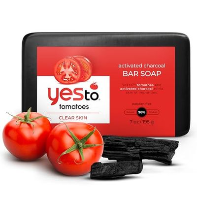 Yes To Tomatoes Bar Soap Activated Charcoal with Tomato Extracts and Sunflower Seed Oil Face, Body Soap for Men, Women and Teens No Paraben, 7 Ounce Bar