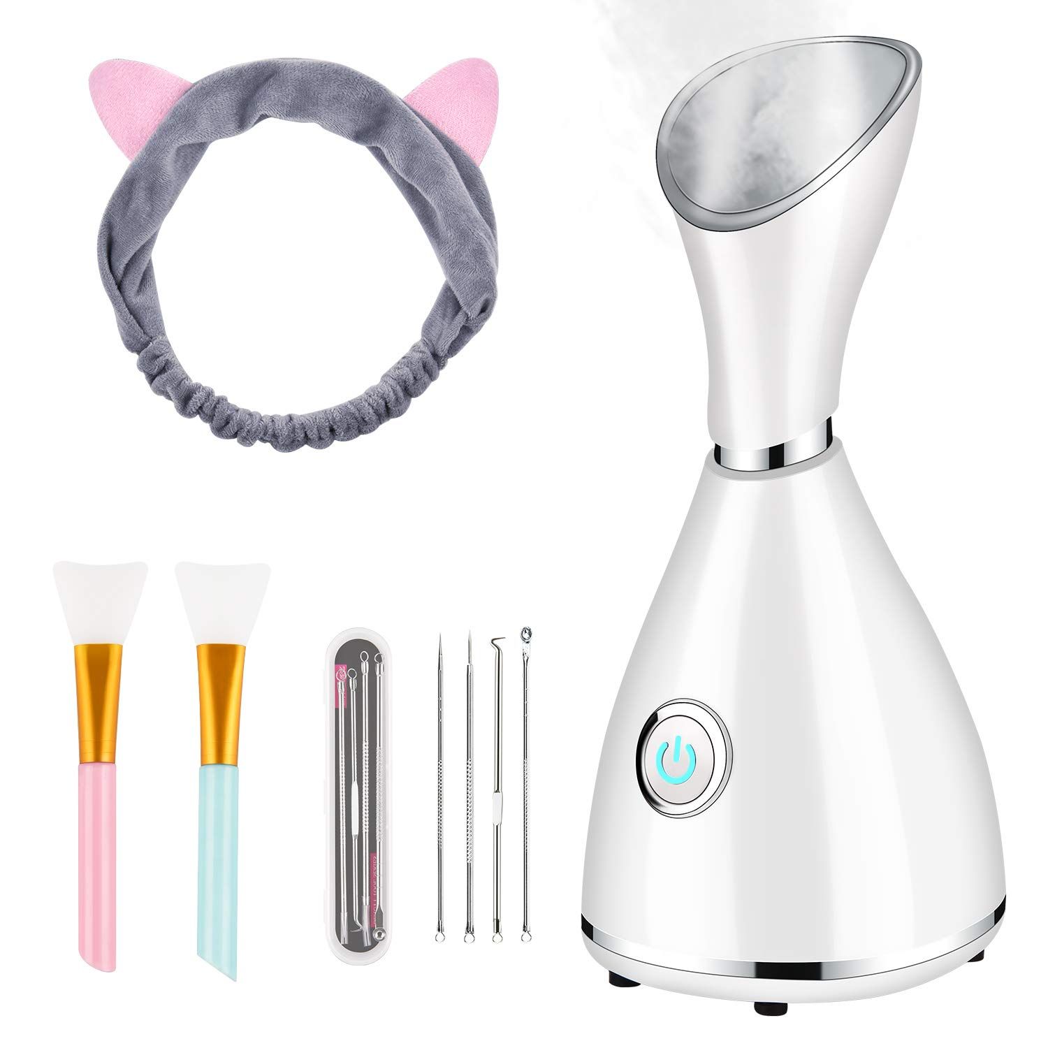 Totexil Facial Steamer for Facial Deep Cleaning, Moisturize, Unclog Pores, Face Spa, Nano Ionic Humidifier, Home Facial Warm Mist Face Steamer with Blackhead Removal Kit, Brush, Hair Band
