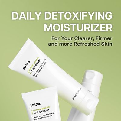 ROVECTIN Calming Lotus Water Cream - Lightweight Moisturizer Face Cream for Oily, Combination Skin | 75% Lotus Water Extract For Skin Purifying, Anti-Aging | Vegan Korean Skincare (2.1 fl.oz, 60ml)