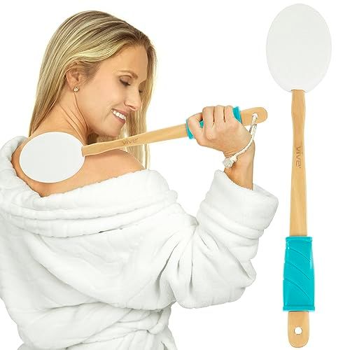 Vive Lotion Applicator for Back, Feet (17.5&quot;) - Self Washer Beauty Shower Sponge, Long Handle Cream Wand for Elderly, Women - Apply Medicine, Skin Cream, Body Wash, Sunscreen -Easy to Clean