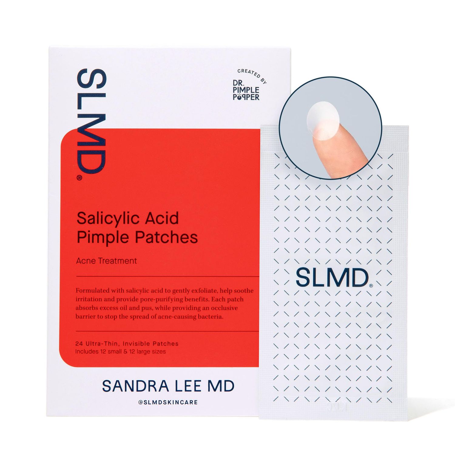 SLMD by Dr. Pimple Popper Salicylic Acid Pimple Patches - Treat Acne and Improve the Appearance of Dark Spots - Thin Transparent Patches with Salicylic Acid - 2 Sizes (24 count)