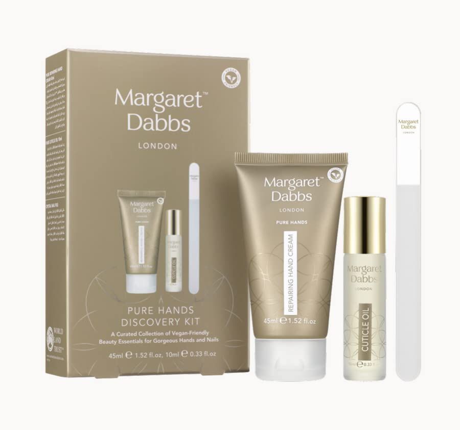 Margaret Dabbs London Pure Hands Discovery Gift Set with 45ml Repairing Hand Cream, 10ml Cuticle Oil and Small Crystal Nail File
