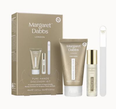 Margaret Dabbs London Pure Hands Discovery Gift Set with 45ml Repairing Hand Cream, 10ml Cuticle Oil and Small Crystal Nail File