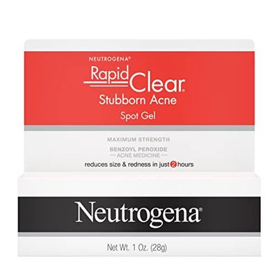Neutrogena Rapid Clear Stubborn Acne Spot Treatment Gel with Maximum Strength 10% Benzoyl Peroxide Acne Treatment Medication, Pimple Cream for Acne Prone Skin Care, 1 oz
