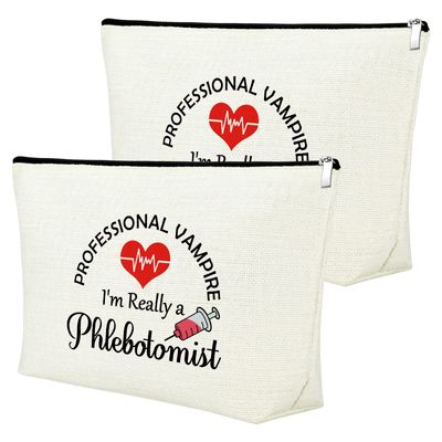 Phlebotomy Gifts 2Pcs Makeup Bag Nurse Accessories for Work Bag Phlebotomist Graduation Cosmetic Bag Appreciation Gifts for Phlebotomist Technician Hematologist Medical Gift Funny Travel Makeup Pouch