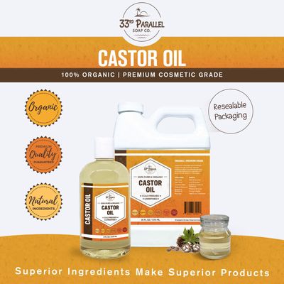 ORGANIC CASTOR OIL ( 16 oz ) Premium Cold Pressed Unrefined | 100% Natural Promotes Healthy Skin & Hair | Thickens Eyebrows Lengthens Eyelashes | Strengthens Nails Cuticles | Massage Oil | 16 FL OZ