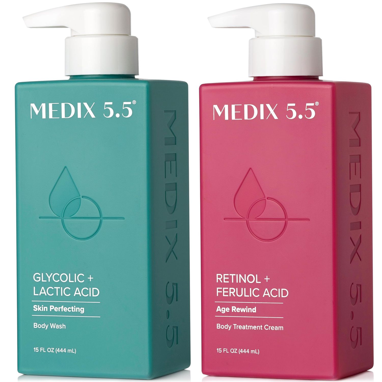 MEDIX 5.5 Exfoliating AHA Glycolic Acid Face &amp; Body Scrub Cleanser + Retinol Moisturizing Body Cream Lotion Skin Care 2PC Set | Alpha Hydroxy Acid &amp; Lactic Acid Foaming Body Wash &amp; Face Wash, 2-PC