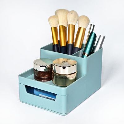 Tidyladyo Small Makeup organizer -Makeup Brush organizer, Cosmetics Storage with Drawer for skincare.Fitted vanity cases,Great for Dresser, Bathroom(blue)